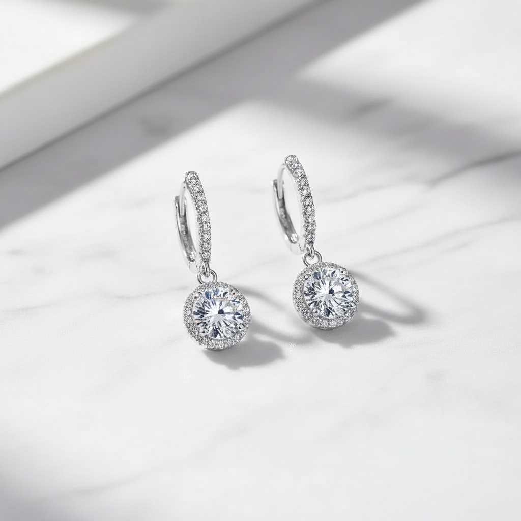 925 Sterling Silver Moissanite Hoop Earrings