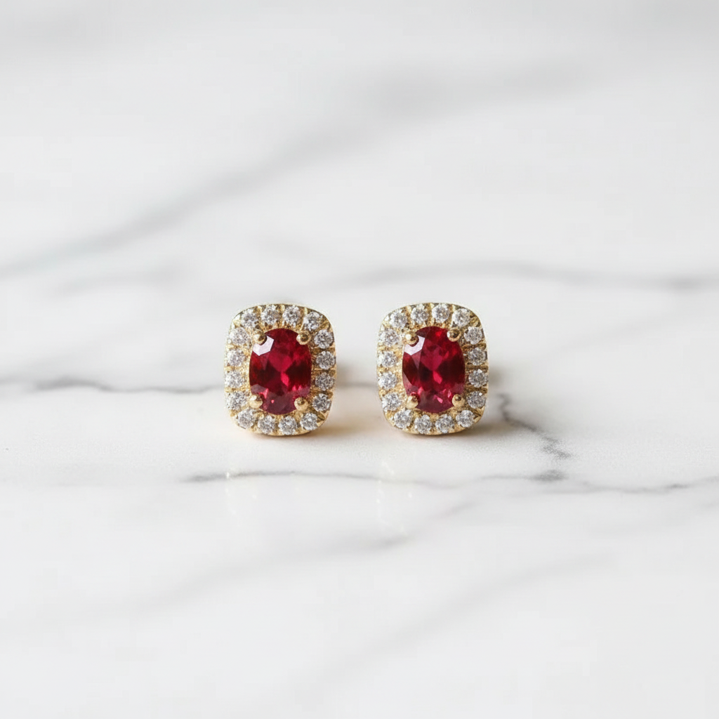 Red Cubic Zirconia Geometric Stud Earrings